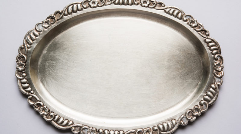 traditional silver metal plate or tray